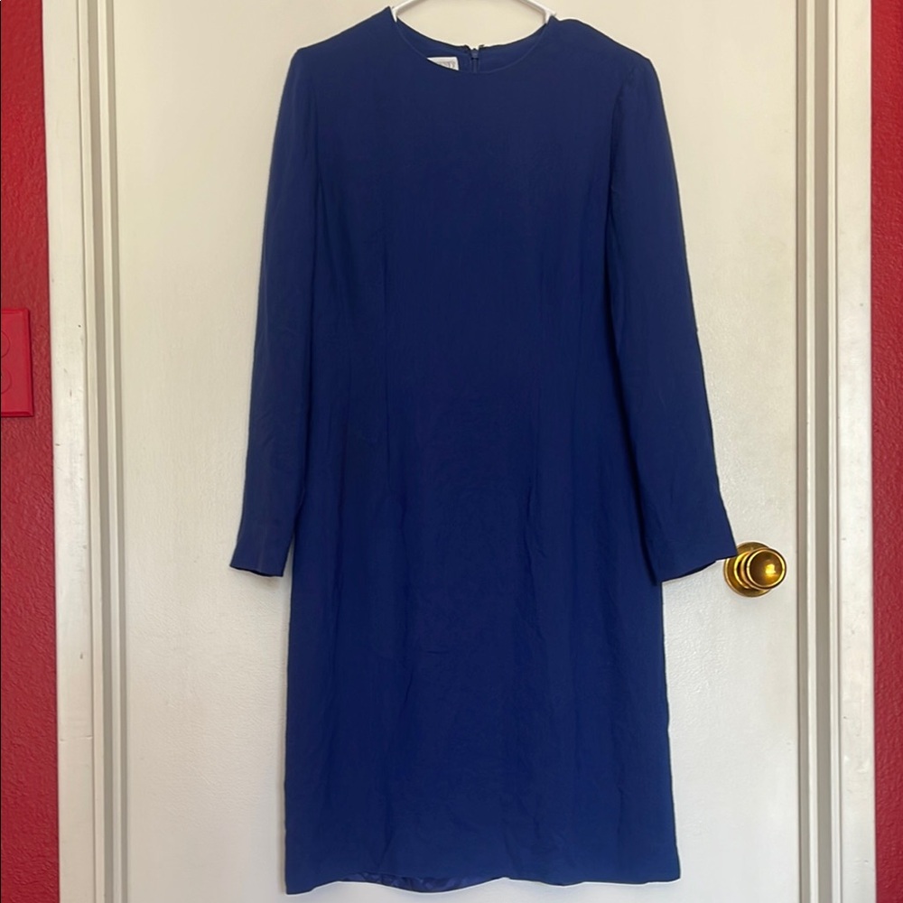 Lands' End Blue Crew Neck Long Sleeve Sheath Dress (10)